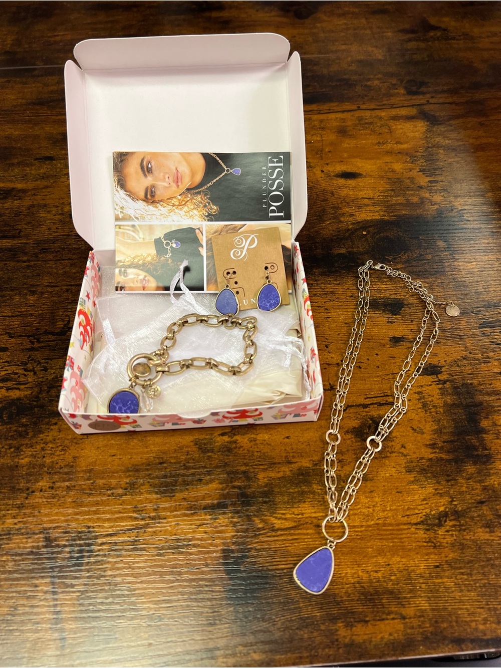 Plunder Gold-Tone Necklace and Earring Set with Purple Stones
